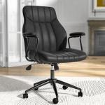 Bananister Black Leather Office Desk Chair with Wheels and Arms, Height Adjustable, Vintage, Mid Century Modern Style