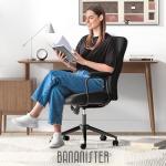 Bananister Black Leather Office Desk Chair with Wheels and Arms, Height Adjustable, Vintage, Mid Century Modern Style