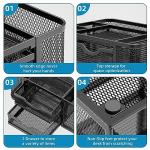 Marbrasse Mesh Desk Organizer, Pen Organizer with 2 Drawer, Multi-Functional Pencil Holder, Desk Organizers and Accessories with 5 Compartments + Drawer for Office Art Supplies (Black)