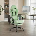 Sweetcrispy Computer Gaming Chair - High Back Ergonomic Desk Chair with Footrest and Lumbar Support, Height Adjustable Task Chair with Linkage Armrests and Headrest, 360° Swivel Wheels, Green