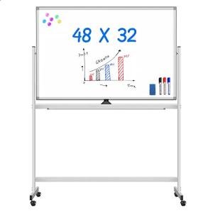Maxtek Rolling White Board on Wheels 48x32 inch Double Side Magnetic Dry Erase Board with Stand, Aluminum Frame Easel Mobile Standing Whiteboard for Office, Classroom & Home