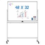 Maxtek Rolling White Board on Wheels 48x32 inch Double Side Magnetic Dry Erase Board with Stand, Aluminum Frame Easel Mobile Standing Whiteboard for Office, Classroom & Home