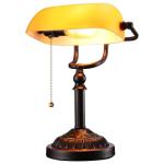 TORCHSTAR Bankers Desk Lamp with Pull Chain Switch, Amber Glass Shade Desk Lamps, Bronze Base, E26 Base, Vintage Library Lamp for Office, Study Room(Matted Orange)