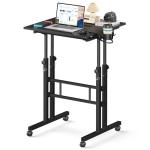 Enayplon Small Standing Desk with Wheels, Mobile Stand Up Desk, Portable Standing Table on Wheels for Walking Pad, Rolling Computer Desk Adjustable Height, Tall Table