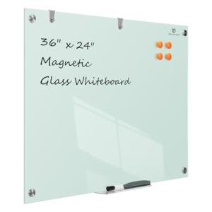 TSJ OFFICE Glass Dry-Erase Board - 36 x 24 Inches Wall Mounted Whiteboard with Magnetism, Large Frameless Glass White Board for Office, Home & School