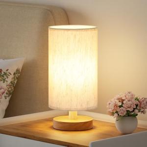 Fenmzee Small Table Lamp for Bedroom - Inline Control, Bedside Lamp with 3000K A15 LED Blub, Easy Assembly (Cream Shade - Wood Base, 9" Inline Control)