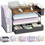 gianotter Wood Desk Organizers and Accessories with File Holder, 4-Tier Desk Accessories & Workspace Organizers with Drawer and Pen Holder, Paper Organizer for Office Supplies (Wood)