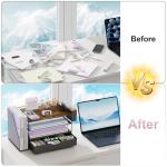 gianotter Wood Desk Organizers and Accessories with File Holder, 4-Tier Desk Accessories & Workspace Organizers with Drawer and Pen Holder, Paper Organizer for Office Supplies (Wood)