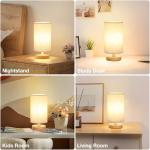 Fenmzee Small Table Lamp for Bedroom - Inline Control, Bedside Lamp with 3000K A15 LED Blub, Easy Assembly (Cream Shade - Wood Base, 9" Inline Control)