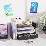 gianotter Wood Desk Organizers and Accessories with File Holder, 4-Tier Desk Accessories & Workspace Organizers with Drawer and Pen Holder, Paper Organizer for Office Supplies (Wood)