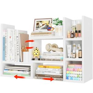NUTIKAS Desk Shelves Desktop Orgnizer Shlef - White Office Organization for Top of Desk Organizers and Accessories Corner Bookshelf Table Top Shelving Small Hutch Decorations for Women Office
