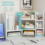 NUTIKAS Desk Shelves Desktop Orgnizer Shlef - White Office Organization for Top of Desk Organizers and Accessories Corner Bookshelf Table Top Shelving Small Hutch Decorations for Women Office