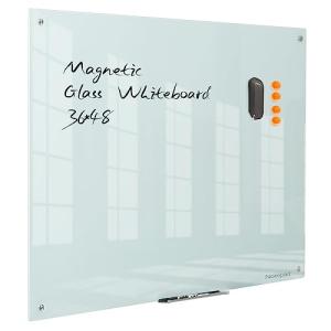 Magnetic Dry Erase Board - Frameless Glass White Board 48 x 36 Inches, Wall Mounted for Office, Home & School