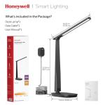 Honeywell LED Desk Lamp for Home Office, Eye-Caring Light with 4 Color Modes & Touch Control, USB A+C Charging Ports, Adjustable Rotating Head with Timer for Reading, Bedroom & Small Desks