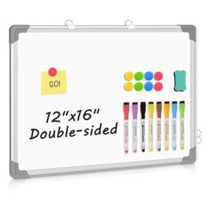 AMUSIGHT Double-Sided White Board, 16" x 12" Dry Erase Board Small Whiteboard for Wall Magnetic Hanging White Board Dry Erase for College Dorm Room, School, Home, Office