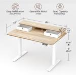 TIQLAB Standing Desk with Two Drawers, Stand Up Standing Desk Adjustable Height, Electric Sit Stand Table with Storage Shelf and Splice Board, 48 * 24 inch, Maple