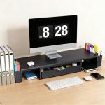 Spacrea Metal Desk Organizers and Accessories, Dual Monitor Stand Riser with Drawer and 2 Pen Holders, Desk Accessories & Workspace Desktop Organizers for Office Supplies (Black)