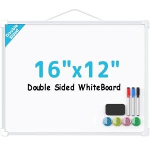 MaxGear Double-Sided Dry Erase Board for Wall, 16"x12" Hanging Whiteboard, Small Dry Erase White Board with 3 Markers and 4 Magnets, Portable Whiteboard for Planning, Drawing, Memo, to Do List