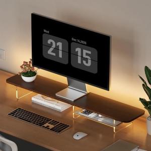 AFOOYO Large Dual Monitor Stand For Desk,43 Inch Desktop Computer Riser with Felt Drawer Acrylic Legs Desk Shelf Organizer For Computer/Laptop/PC/Printer/TV