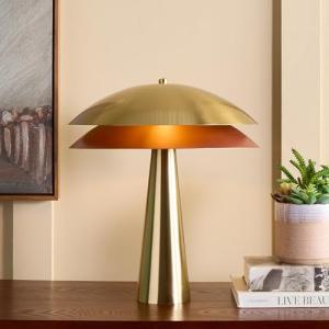 SAFAVIEH Lighting Collection - Rafaela Brass Metal Table Lamp, 18" Modern Accent Light with Double Dome Shade, G9 Bulb Compatible (TBL2033A)