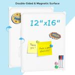 MaxGear Double-Sided Dry Erase Board for Wall, 16"x12" Hanging Whiteboard, Small Dry Erase White Board with 3 Markers and 4 Magnets, Portable Whiteboard for Planning, Drawing, Memo, to Do List