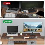 AFOOYO Large Dual Monitor Stand For Desk,43 Inch Desktop Computer Riser with Felt Drawer Acrylic Legs Desk Shelf Organizer For Computer/Laptop/PC/Printer/TV