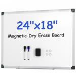 VUSIGN Magnetic White Board Kit for Wall 24" x 18", 1 Dry Eraser & 2 Multicolor Markers & 4 Magnetic Pins, Sliver Reinforced Aluminum Frame for Home, School, Office