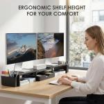 OPNICE Desk Organizers and Accessories, Dual Monitor Stand Riser with Drawer and 2 Pen Holders, Desk Shelf Metal Computer Racks for Office Workspace Organizers, Desktop Organization (Black)