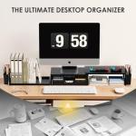 OPNICE Desk Organizers and Accessories, Dual Monitor Stand Riser with Drawer and 2 Pen Holders, Desk Shelf Metal Computer Racks for Office Workspace Organizers, Desktop Organization (Black)