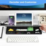 Desktop Glass Whiteboard with Storage, Desk Board with Computer Keyboard Stand, White Dry Erase Board with Drawers for Home, School, Office Desk Organizers and Accessories - Black