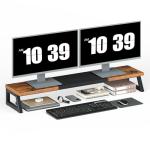 HOOBRO Dual Monitor Stand Riser, 39 Inch Large Computer Monitor Stand for 2 Monitors, Computer Monitor Riser, Desk Shelf Organizer for Office Desk, Accessories, Rustic Brown and Black BF121CJ01