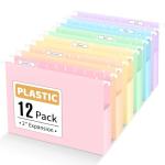 Sooez Extra Capacity Plastic Hanging File Folders, 12 Count Expanding File Folders Letter Size with 2" Expansion, File Organizer with 1/6-Cut Adjustable Tab for File Cabinet, Drawer, Pastels Colors