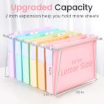 Sooez Extra Capacity Plastic Hanging File Folders, 12 Count Expanding File Folders Letter Size with 2" Expansion, File Organizer with 1/6-Cut Adjustable Tab for File Cabinet, Drawer, Pastels Colors