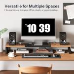 HOOBRO Dual Monitor Stand Riser, 39 Inch Large Computer Monitor Stand for 2 Monitors, Computer Monitor Riser, Desk Shelf Organizer for Office Desk, Accessories, Rustic Brown and Black BF121CJ01