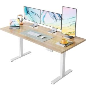 HUANUO 63 x 28 inch Electric Standing Desk Adjustable Height, 4 Memory Height Settings, Sit Stand Up Desk for Home Office & Computer Workstation, Light Walnut