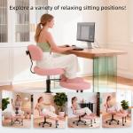 DUMOS Ergonomic ADHD Cross Legged Office Desk Chair with Adjustable Backrest, Height Adjustable Meditation Chair with 360° Swivel Footstool, Teddy Fabric Yoga Stool for Home Office, Pink
