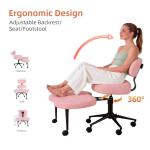 DUMOS Ergonomic ADHD Cross Legged Office Desk Chair with Adjustable Backrest, Height Adjustable Meditation Chair with 360° Swivel Footstool, Teddy Fabric Yoga Stool for Home Office, Pink