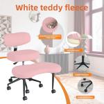 DUMOS Ergonomic ADHD Cross Legged Office Desk Chair with Adjustable Backrest, Height Adjustable Meditation Chair with 360° Swivel Footstool, Teddy Fabric Yoga Stool for Home Office, Pink