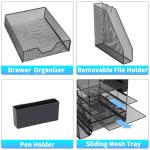 Gugsey Desk Organizer, 5-Tier Paper Letter Tray Organizer with File Holder, Drawer and Pen Holder, Desktop Organizer for Office Supplies, Black