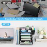 Gugsey Desk Organizer, 5-Tier Paper Letter Tray Organizer with File Holder, Drawer and Pen Holder, Desktop Organizer for Office Supplies, Black