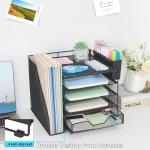 Gugsey Desk Organizer, 5-Tier Paper Letter Tray Organizer with File Holder, Drawer and Pen Holder, Desktop Organizer for Office Supplies, Black