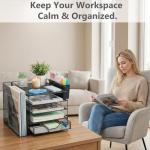 Gugsey Desk Organizer, 5-Tier Paper Letter Tray Organizer with File Holder, Drawer and Pen Holder, Desktop Organizer for Office Supplies, Black