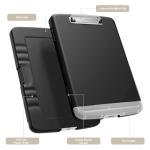 Piasoenc Clipboard with Storage, 8.5 x 11 Organization Box with Pen Holder and A4 Legal Paper Folder, Folio & Side-Opening, Low Profile Clip,for Nurses,Teachers, Size 14 x 9.6 x 1.2 in, Black