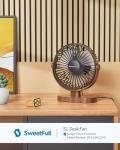 SWEETFULL 6.5 Inch USB Small Desk Fan, 3 Speeds Quiet Portable Desktop Table Fan, 360° Adjustment Personal Mini Fan for Home Office Car Outdoor Travel (Black wood grain)