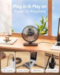 SWEETFULL 6.5 Inch USB Small Desk Fan, 3 Speeds Quiet Portable Desktop Table Fan, 360° Adjustment Personal Mini Fan for Home Office Car Outdoor Travel (Black wood grain)
