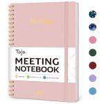 Meeting Notebook for Work Organization - Work Planner Notebook with Action Items, Agenda Planner for Note Taking, 160 Pages (6.9" X 9.9") Project Organizer for Men & Women - Pink