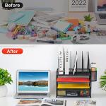 Marbrasse Desk organizer with Drawer, 4-Tier Mesh File Organizer with 5 Vertical File Holders and 2 Pen Holders, Multifunction Desktop Organizer,Desk Organizers and Accessories for Home Office