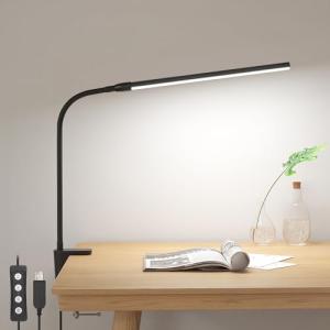 Lepro Clip on Desk Lamp LED Reading light Dimmable USB Small Clamp Lamp with 3 Color Modes 10 Brightness, Adjustable Flexible Gooseneck Table Light for Bed Headboard, Nail, Home Office,Computer(Black)