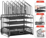 Marbrasse Desk organizer with Drawer, 4-Tier Mesh File Organizer with 5 Vertical File Holders and 2 Pen Holders, Multifunction Desktop Organizer,Desk Organizers and Accessories for Home Office