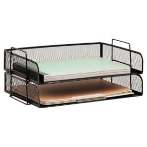 Mind Reader Stackable Paper Tray, Desktop Organizer, File Storage, Office, Metal Mesh, 13.25" L x 9.75" W x 6.25" H, 2 Pcs., Black